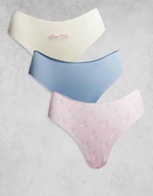 エイソス レディース アンダーウェア ブリーフパンツ プリント レース ASOS DESIGN 3 pack love me no vpl lace brazilian briefs in lemon