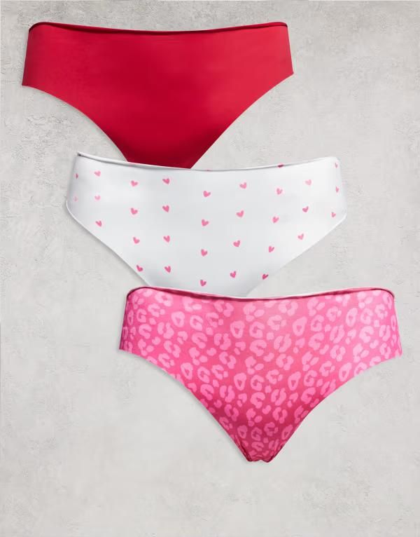 エイソス レディース アンダーウェア ブリーフパンツ プリント レース ASOS Curve ASOS DESIGN Curve 3 pack no vpl lace brazilian briefs