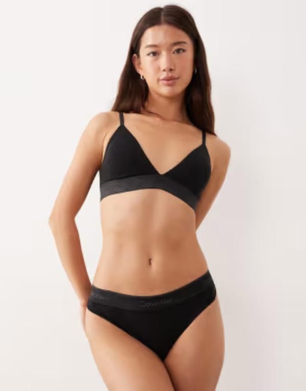 カルバンクライン レディース アンダーウェア ブリーフパンツ サテン コットン Calvin Klein Icon Cotton Modal thong in satin Black ブラック