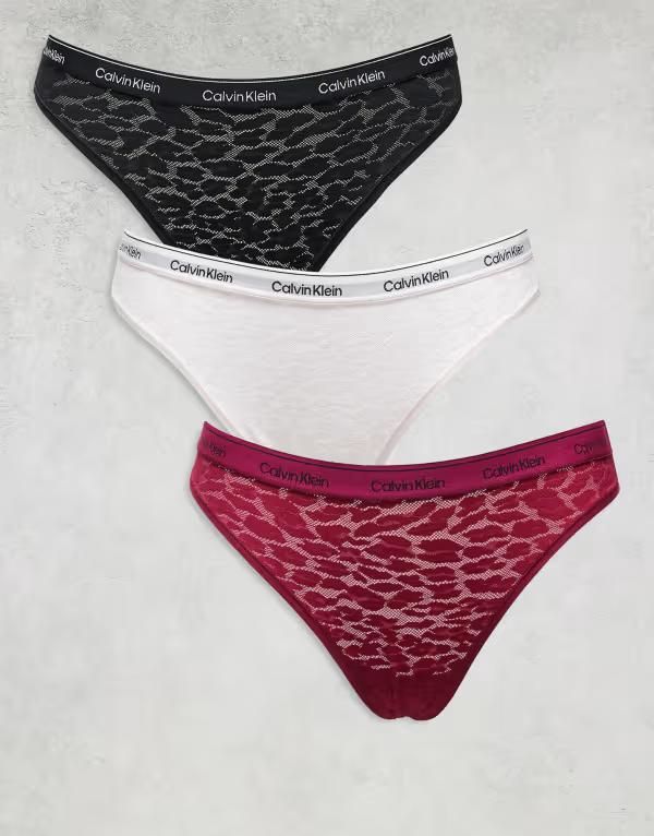 カルバンクライン レディース アンダーウェア ブリーフパンツ レース Calvin Klein Icon Lace 3 pack bikini briefs in berryblackblush Mu
