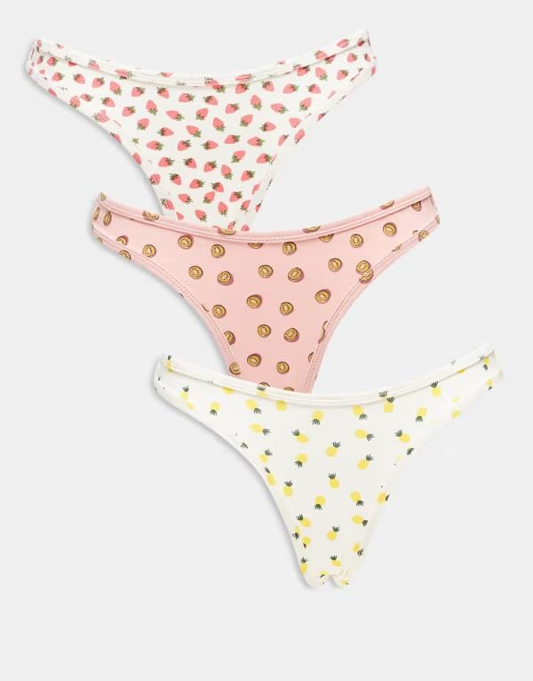 デイジーストリート レディース アンダーウェア ブリーフパンツ プリント Daisy Street 3 pack briefs in multi fruit print Multi マルチカラー