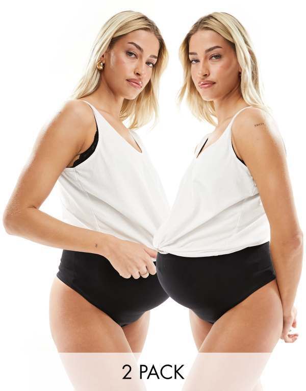 ママライシアス レディース アンダーウェア ブリーフパンツ マタニティ Mamalicious Mamalicious Maternity 2 pack over the bump thong Bla