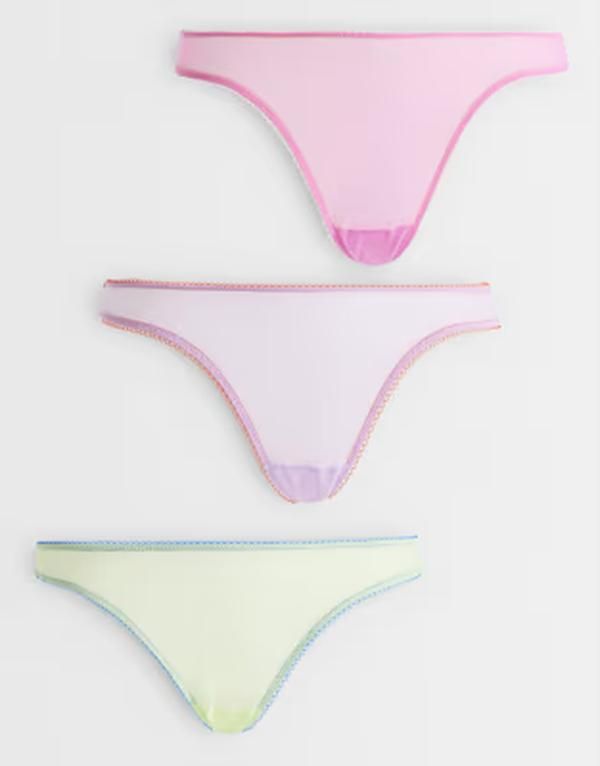 エイソス レディース アンダーウェア ブリーフパンツ メッシュ シアー コントラスト ASOS DESIGN 3pack sheer meshigh leg Brazilian with contra