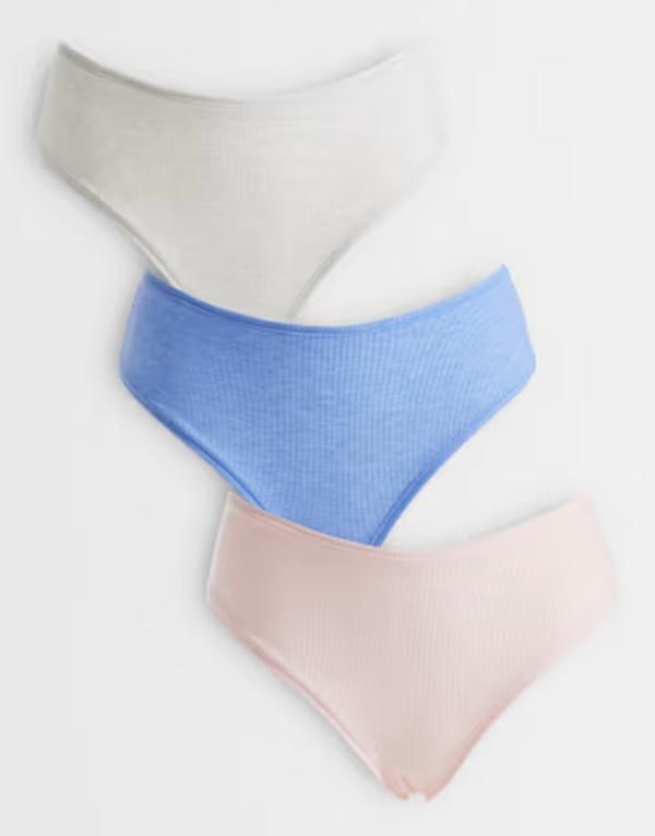 エイソス レディース アンダーウェア ブリーフパンツ ハイウエスト リブ ASOS DESIGN 3 pack high waist ribbed briefs pink cream BLUE PIN