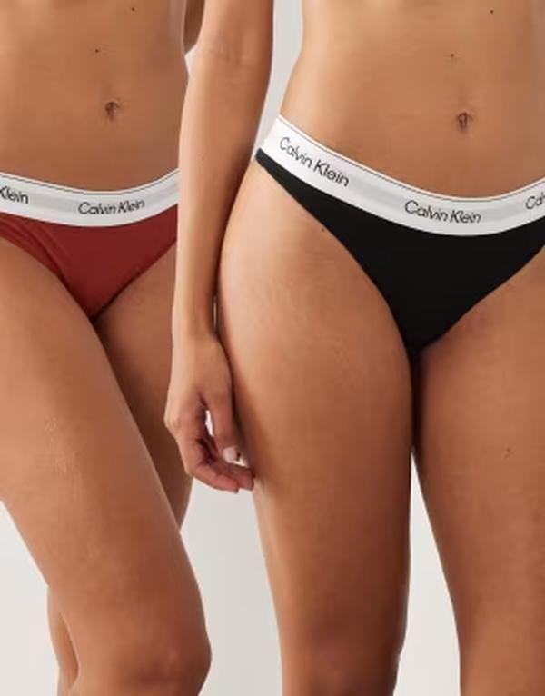 カルバンクライン レディース アンダーウェア ブリーフパンツ コットン Calvin Klein Icon Cotton Modal 2 pack thongsred BlackChili Oil ブ