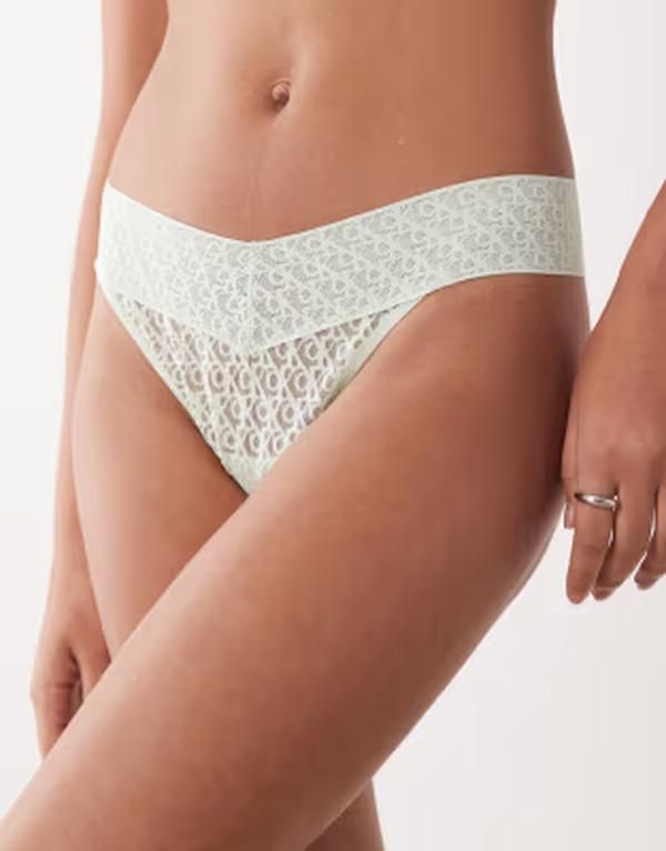 カルバンクライン レディース アンダーウェア ブリーフパンツ ローライズ レース ロゴ Calvin Klein Icon Logo Lace low rise thong in mint Seafo