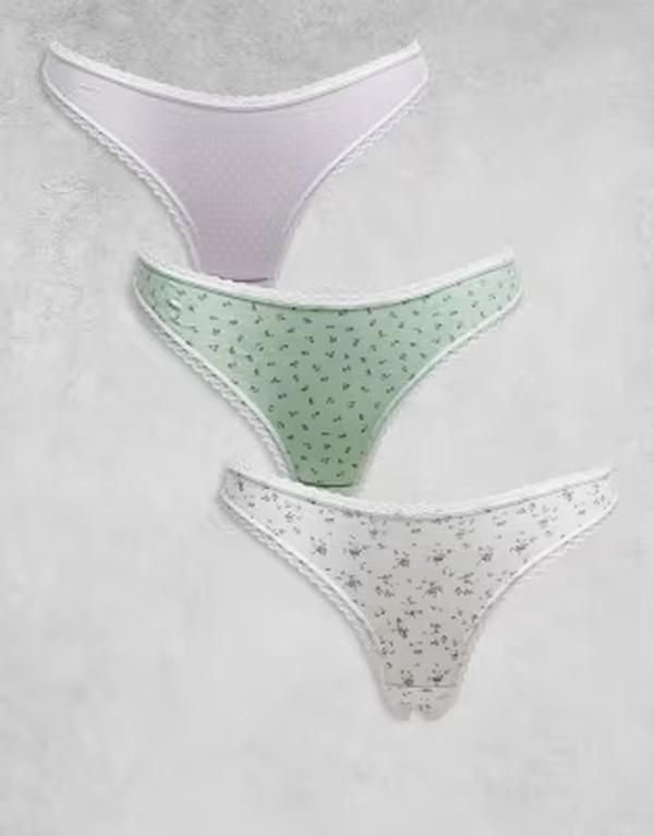 エイソス レディース アンダーウェア ブリーフパンツ レーストリム プリント レース ASOS DESIGN 3 pack thong with lace trim in ditsy print an