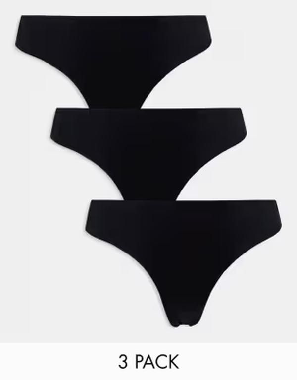 ピーシーズ レディース アンダーウェア ブリーフパンツ Pieces 3 pack seamless thongs Black ブラック