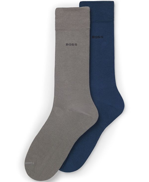 ヒューゴボス メンズ アンダーウェア 靴下 Hugo Boss Mens Crew Length Socks 2Pack Bluegray グレー