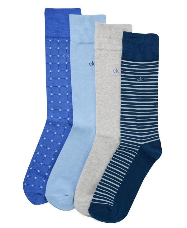 カルバンクライン メンズ アンダーウェア 靴下 Calvin Klein Mens 4Pack Assorted Crew Sockset NavyWhiteLight BlueBlue ホワイト