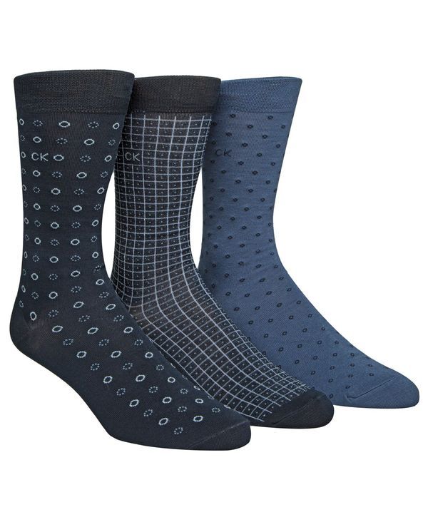 カルバンクライン メンズ アンダーウェア 靴下 Calvin Klein Mens 3Pk Patterned Crew Socks Navy ネイビー
