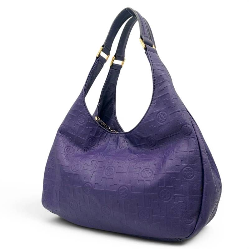TORY BURCH トリーバーチ ハンドバッグ ショルダーバッグ ホーボー Tモノグラム エンボス ロゴ レザー パープル 紫 上品 500mlペットボトル収納可