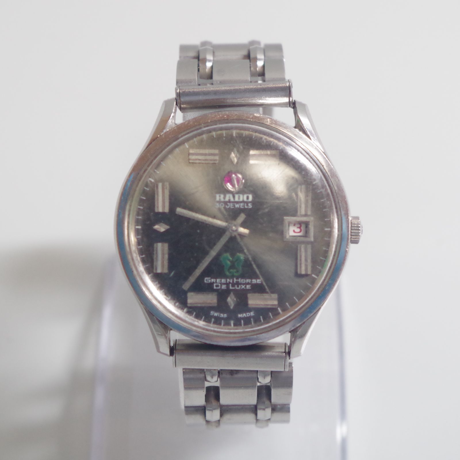 A6915 【稼働品】RADO Green Horse De Luxe 自動巻き デイト メンズ腕時計 ヴィンテージ