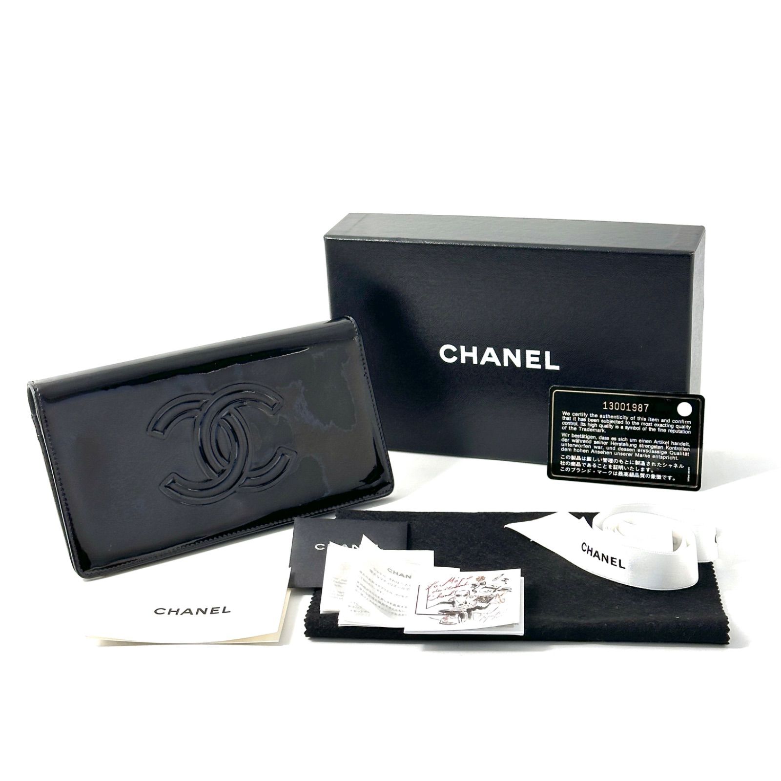 CHANEL シャネル カメリア 長財布 ココマーク エナメル ブラック 箱付 
