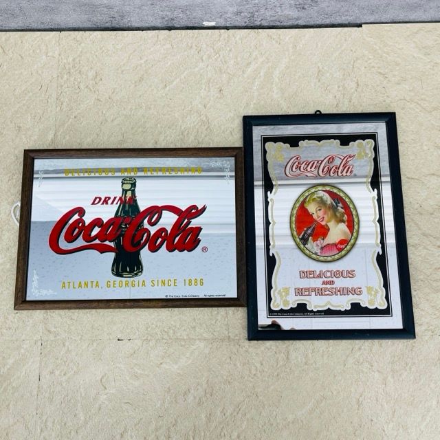 送料無料】コカコーラ パブミラー 2点セット 【中古】Coca-Cola ロゴ