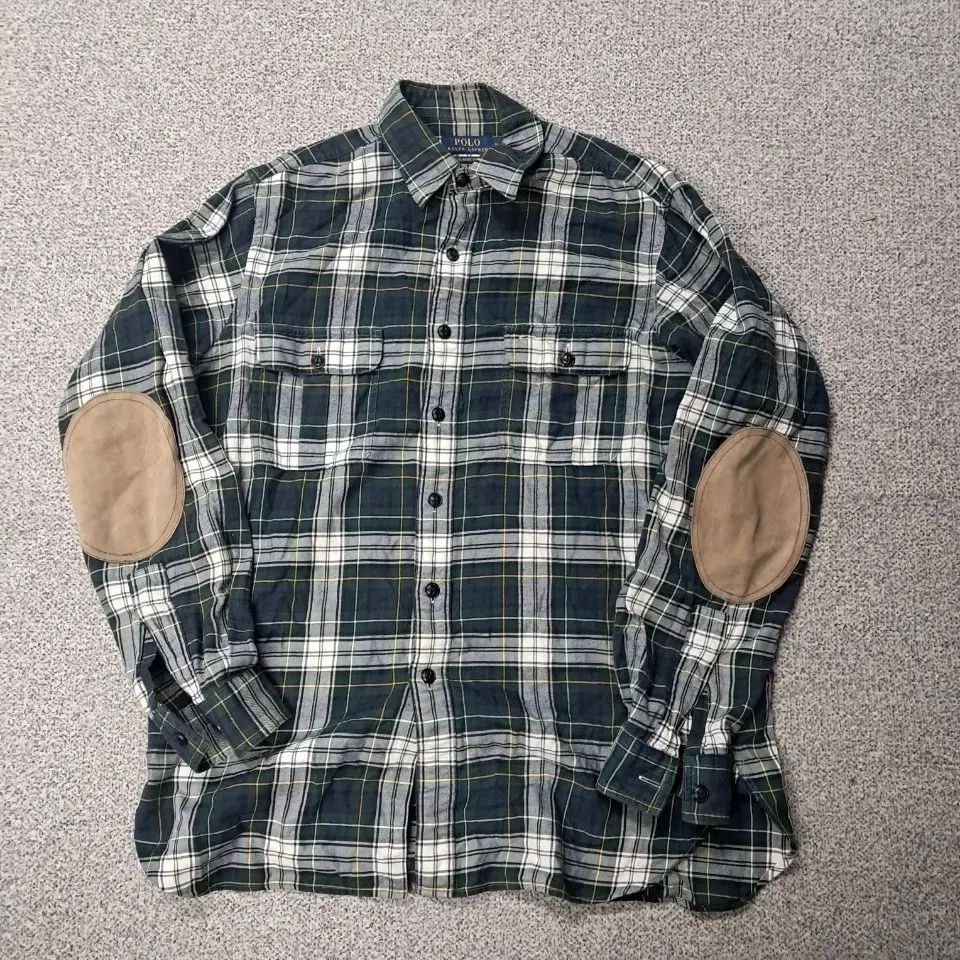 ポロラルフローレン 肘当て CHECK シャツ 緑色