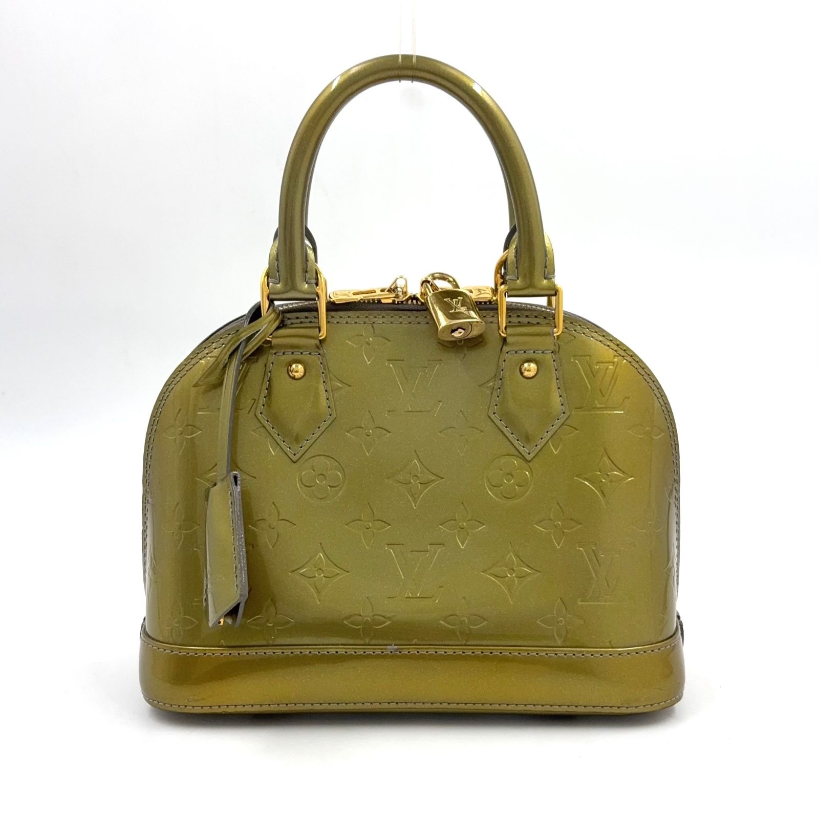 【新着】LOUIS VUITTON アルマBB モノグラムヴェルニ モノグラムヴェルニ ショルダーストラップ付属なし エナメルレザー グリーン ハンドバッグ ゴールド M91677
