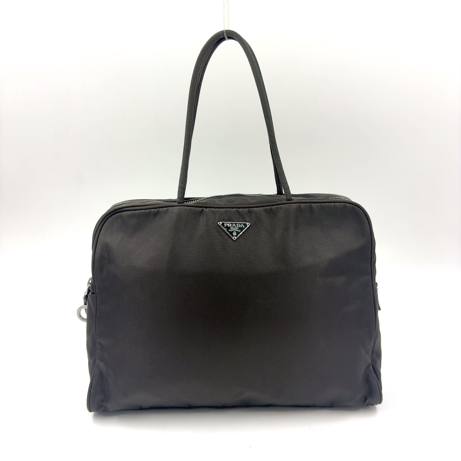 【新着】PRADA 三角ロゴプレート ナイロン ナイロン カーキグリーン ハンドバッグ シルバー
