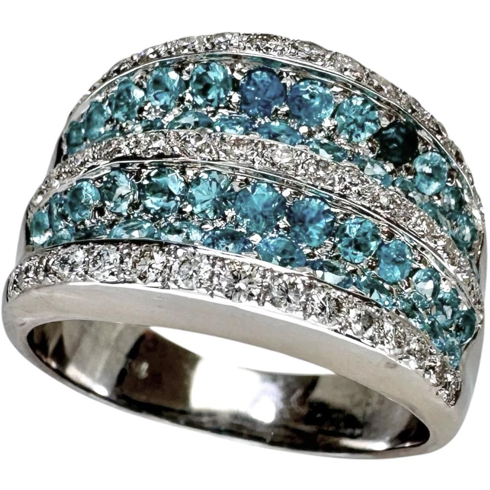 15号 パライバトルマリン 1.04ct ダイヤモンド 0.45ct リング・指輪 K18WGホワイトゴールド 18金 10.2g レディース 【中古】【真子質店】【NN】