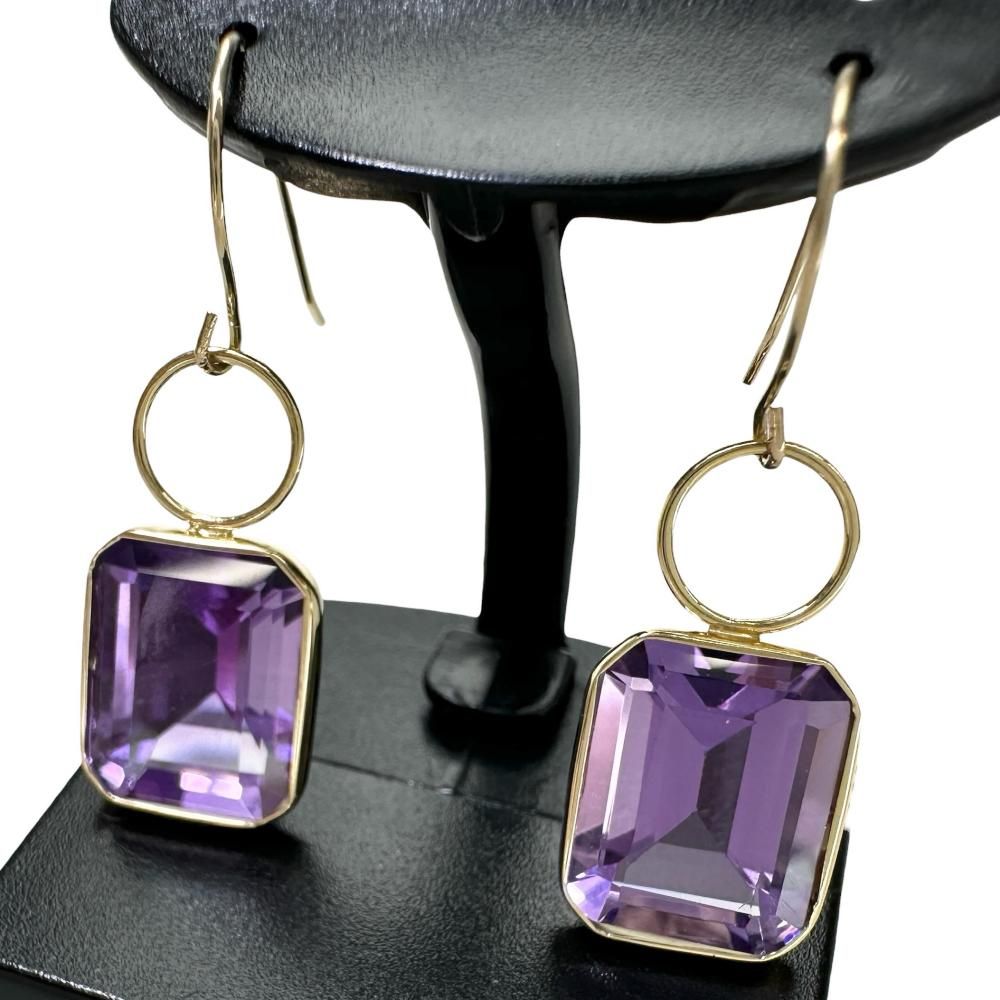 アメジスト 2.00×2ct ピアス K18ゴールド 18金 /K10(フック) 1.9g レディース 【中古】【真子質店】【NN】