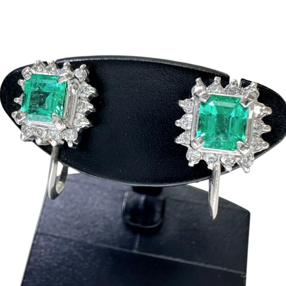 エメラルド 0.40/0.40ct ダイヤモンド 0.14/0.14ct イヤリング Pt900プラチナ 4.5g レディース 【中古】【真子質店】【NN】