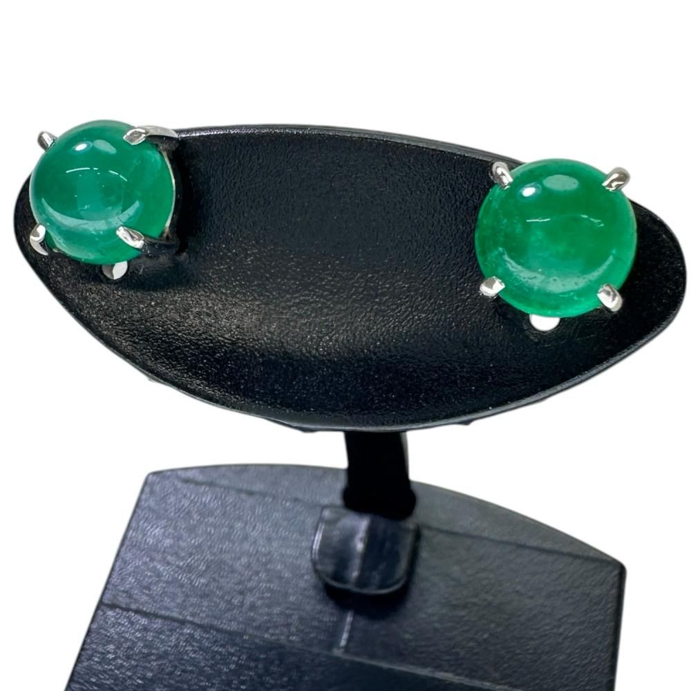 カボションエメラルド 1.02/0.95ct ピアス Pt900プラチナ 1.4g レディース 【中古】【真子質店】【NN】
