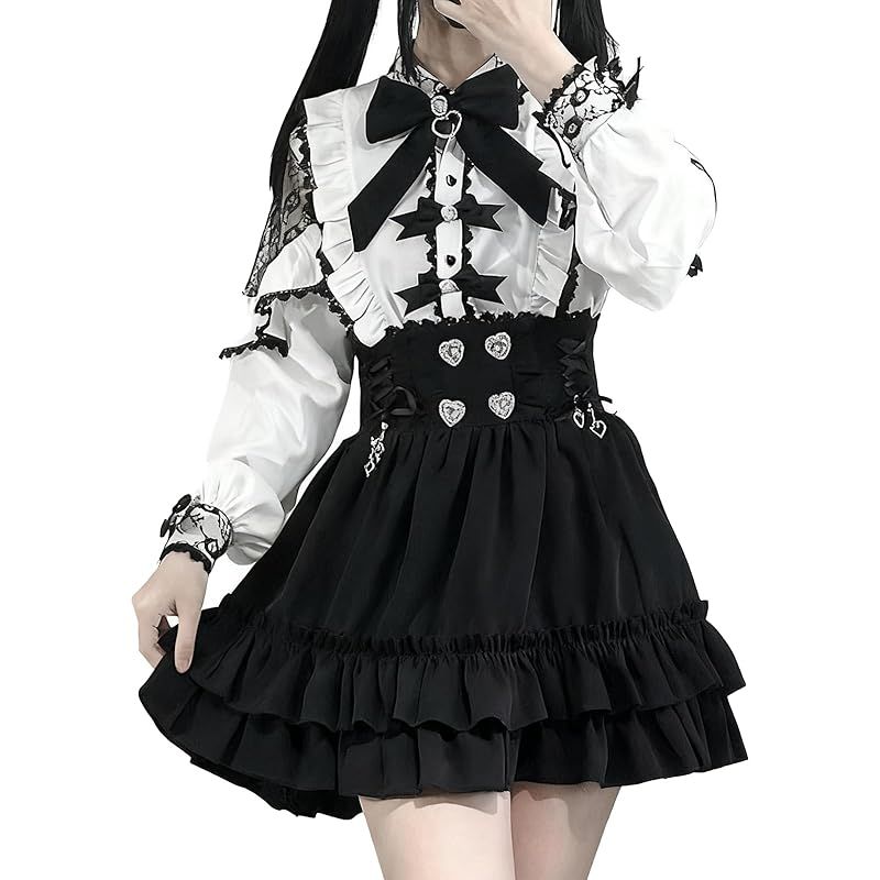 【新品】 [Sivrusn] 地雷系 ワンピース セットアップ ゴスロリ レディース コスプレ 3点セット 長袖 レース フリル リボン かわいい 服 お姫様 原宿系 森ガール ガーリー系 病みかわいい おしゃれ ブラウス スカート 春 夏 秋 冬 M (81