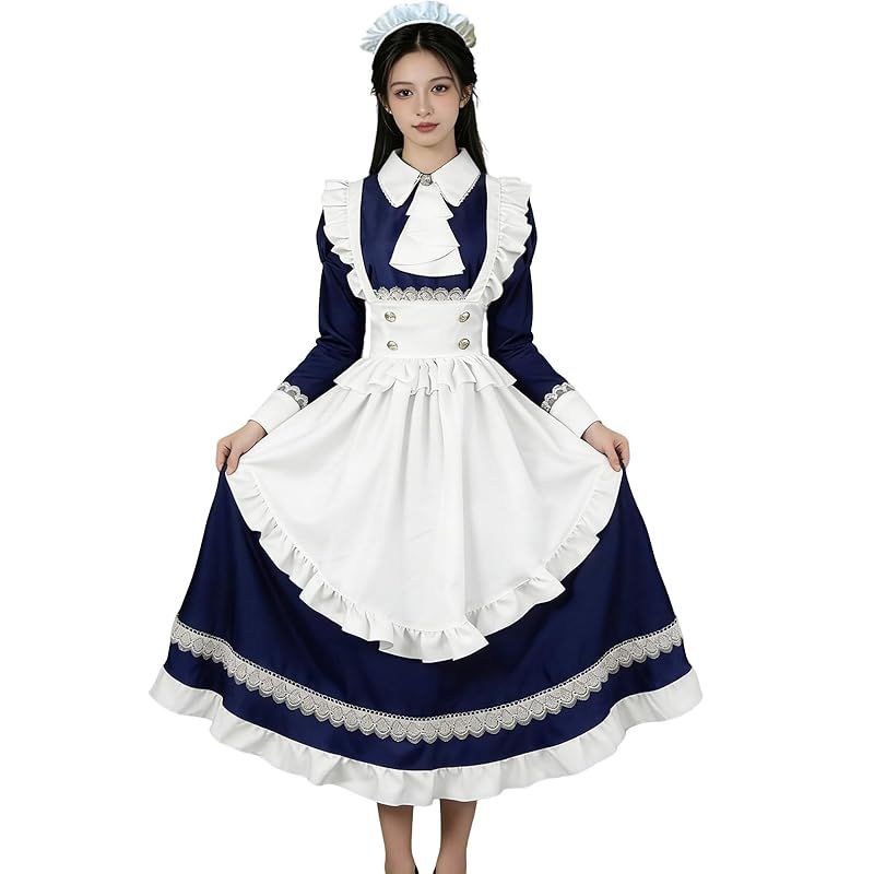 【新品】 [KALAOK] イド服 クラシック コスプレ 黒 4点セット 大きいサイズ 可愛い 8080ロング XL