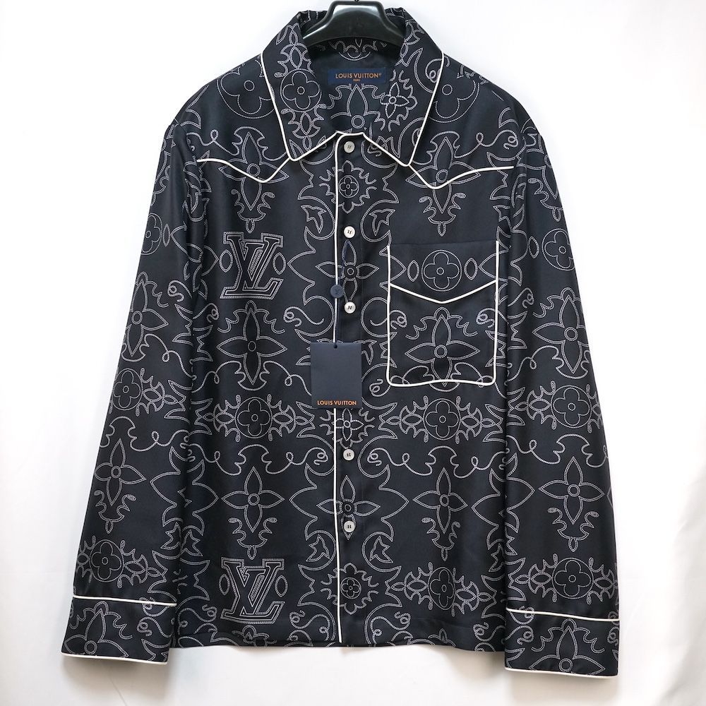 LOUIS VUITTON ルイヴィトン 総柄 プリント シルク パジャマ オーバー シャツ 長袖 ブラック Mサイズ Lサイズ RM242M MRR HRS80W 新品未使用