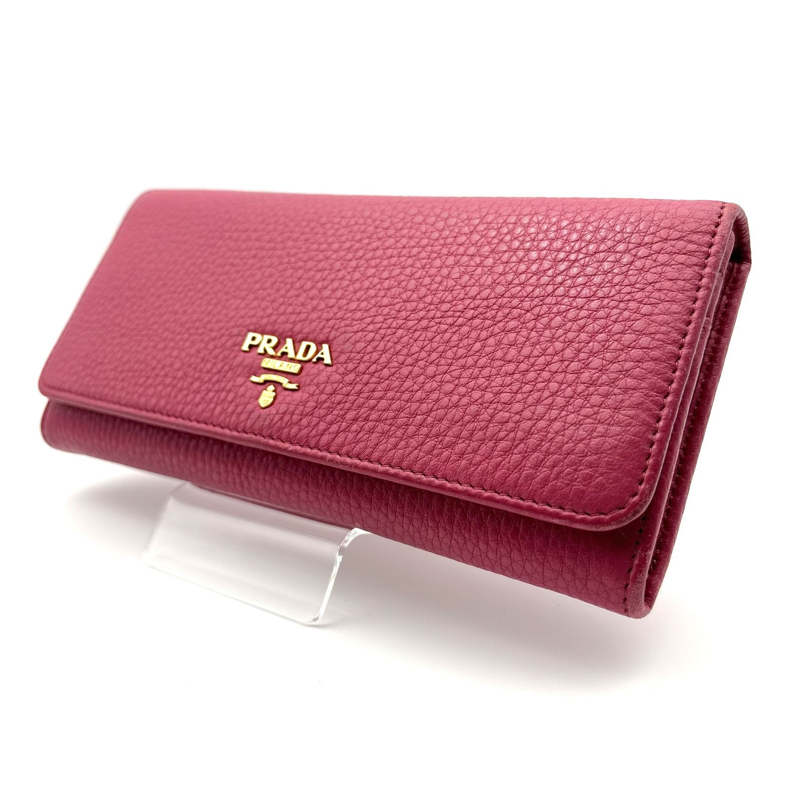 【 美品 】PRADA　プラダ　長財布　フラップWホック　レザー　ピンク