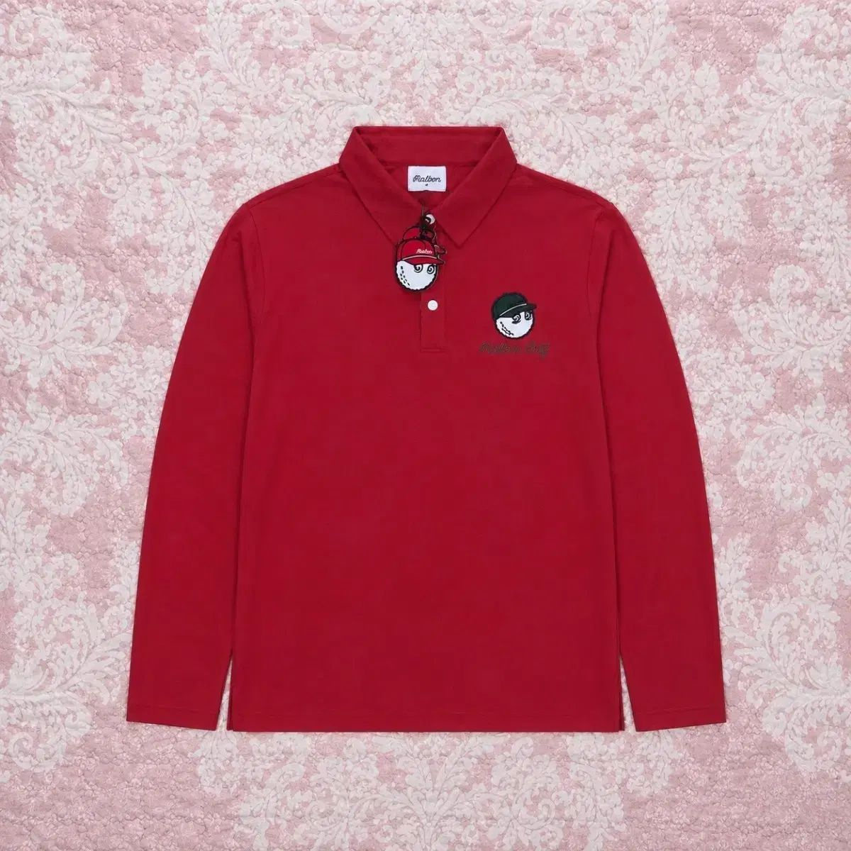 (ほぼ新品) MALBON GOLF マルボンゴルフ バケット ロゴ カラーTシャツ 長袖 レッド M