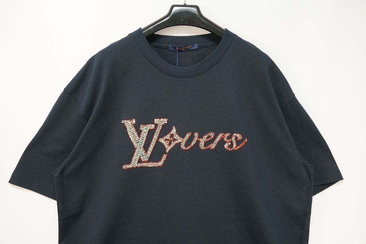 LOUIS VUITTON ルイヴィトン LVラバーズ エンベリッシュド Tシャツ コットン スパンコール ビーズ ロゴ刺繍 ネイビー Lサイズ XXLサイズ RM251Q NPL HRY29W 新品未使用