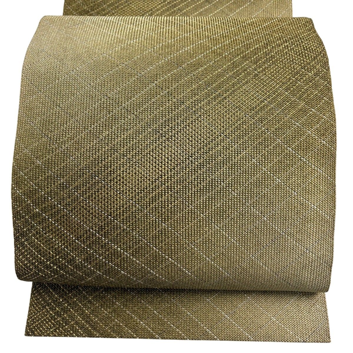 【美品】 名古屋帯 秀品 八寸名古屋帯 松葉仕立て 斜縞 金銀糸 ぼかし 茶緑色 正絹 【中古】