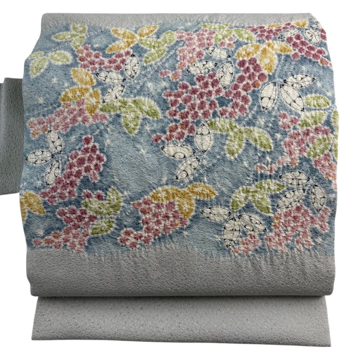 【美品】 名古屋帯 秀品 草花 絞り 灰色 正絹 【中古】