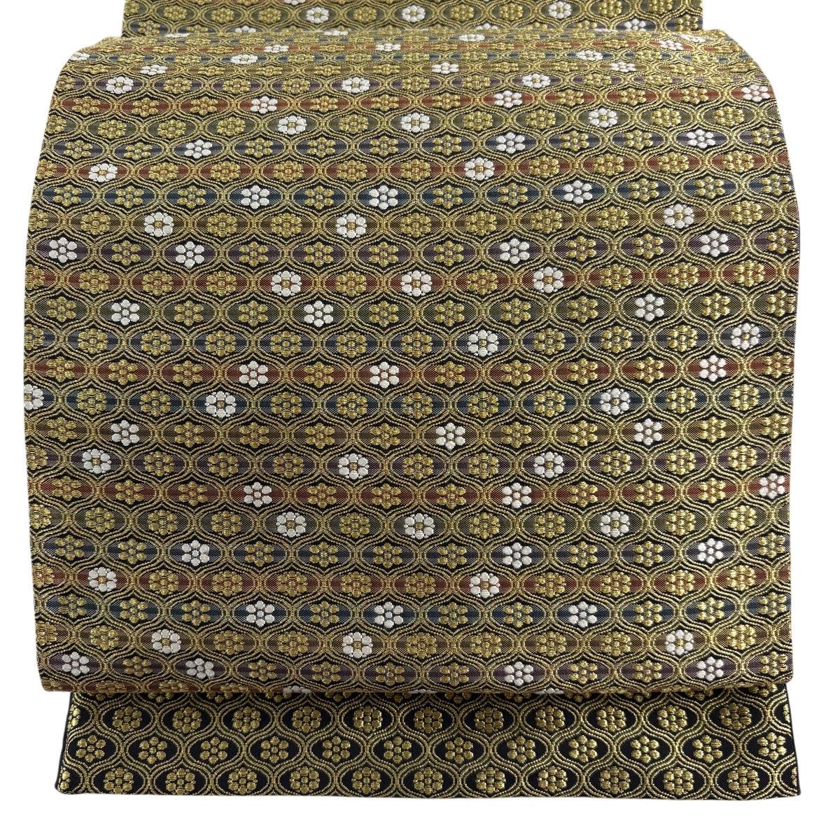 【美品】 袋帯 秀品 花柄 網目 金糸 金色 六通 正絹 【中古】