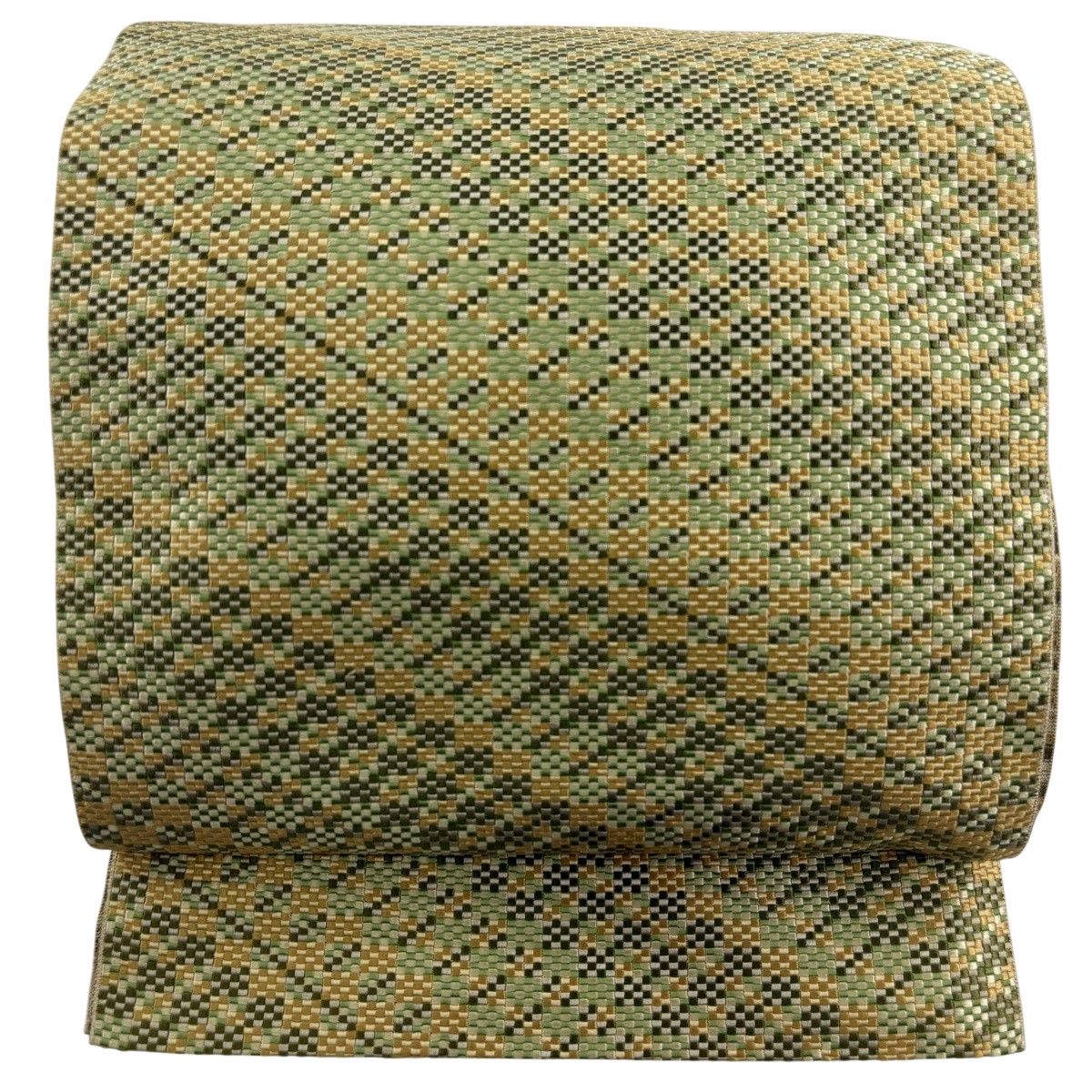 【美品】 名古屋帯 秀品 八寸名古屋帯 幾何学模様 斜縞 ベージュ 正絹 【中古】