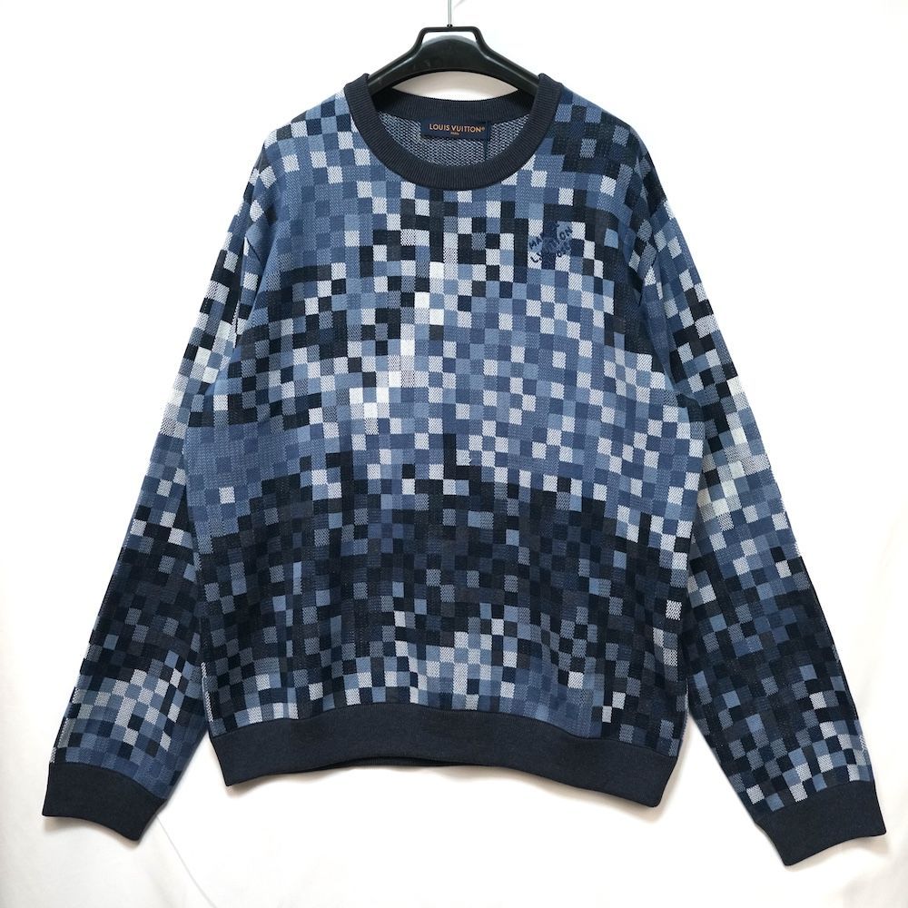 LOUIS VUITTON ルイヴィトン ダモフラージュ ジャカード プルオーバー ニット ブルー ロゴ刺繍 XXLサイズ RM251Q AUR HQN72W 新品未使用
