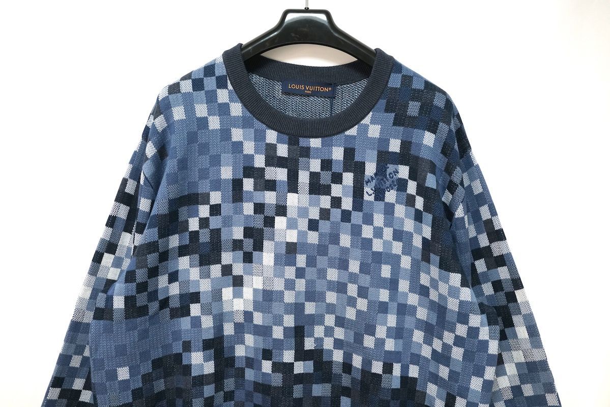 LOUIS VUITTON ルイヴィトン ダモフラージュ ジャカード プルオーバー ニット ブルー ロゴ刺繍 XXLサイズ RM251Q AUR HQN72W 新品未使用