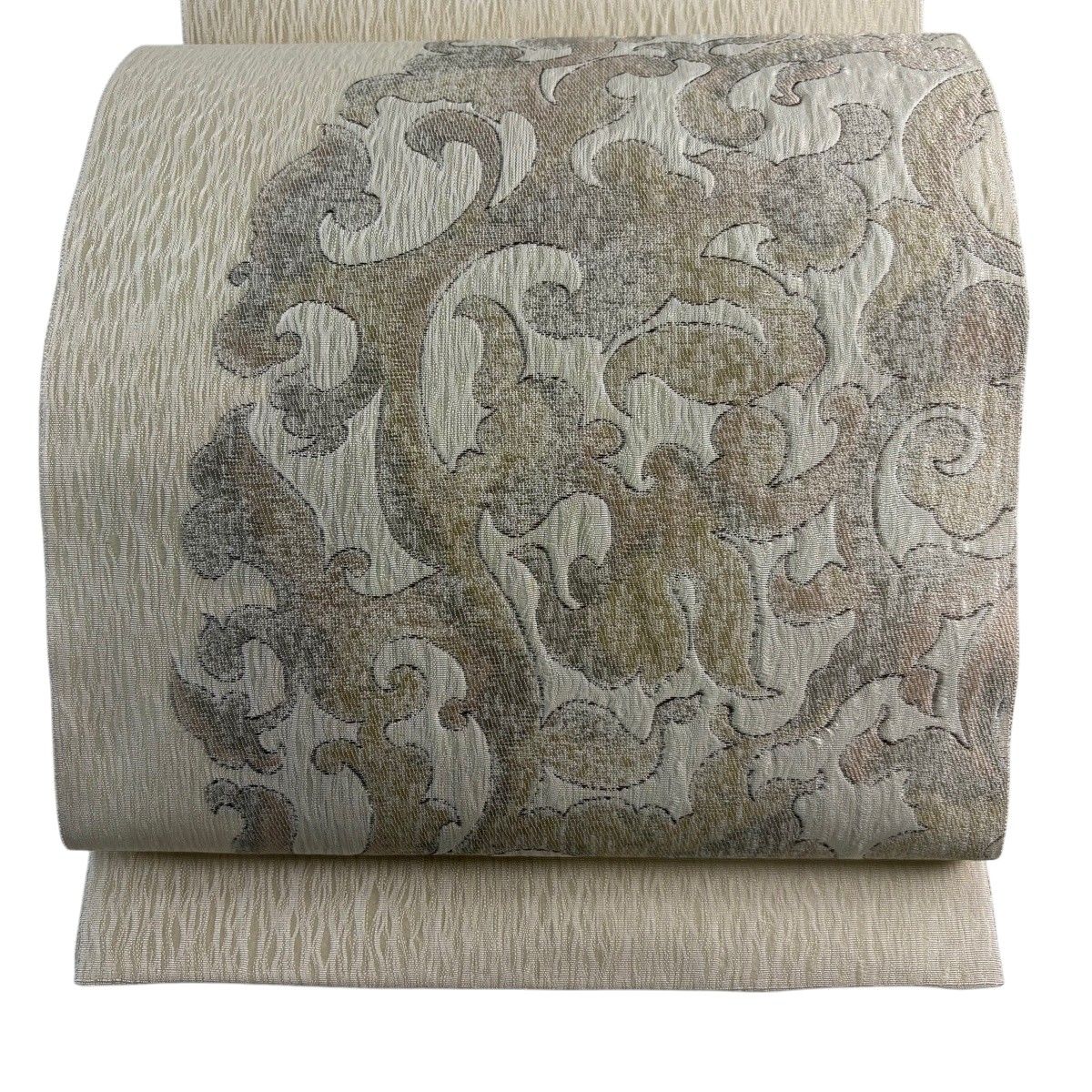 【美品】 袋帯 秀品 唐草 ベージュ お太鼓柄 正絹 【中古】