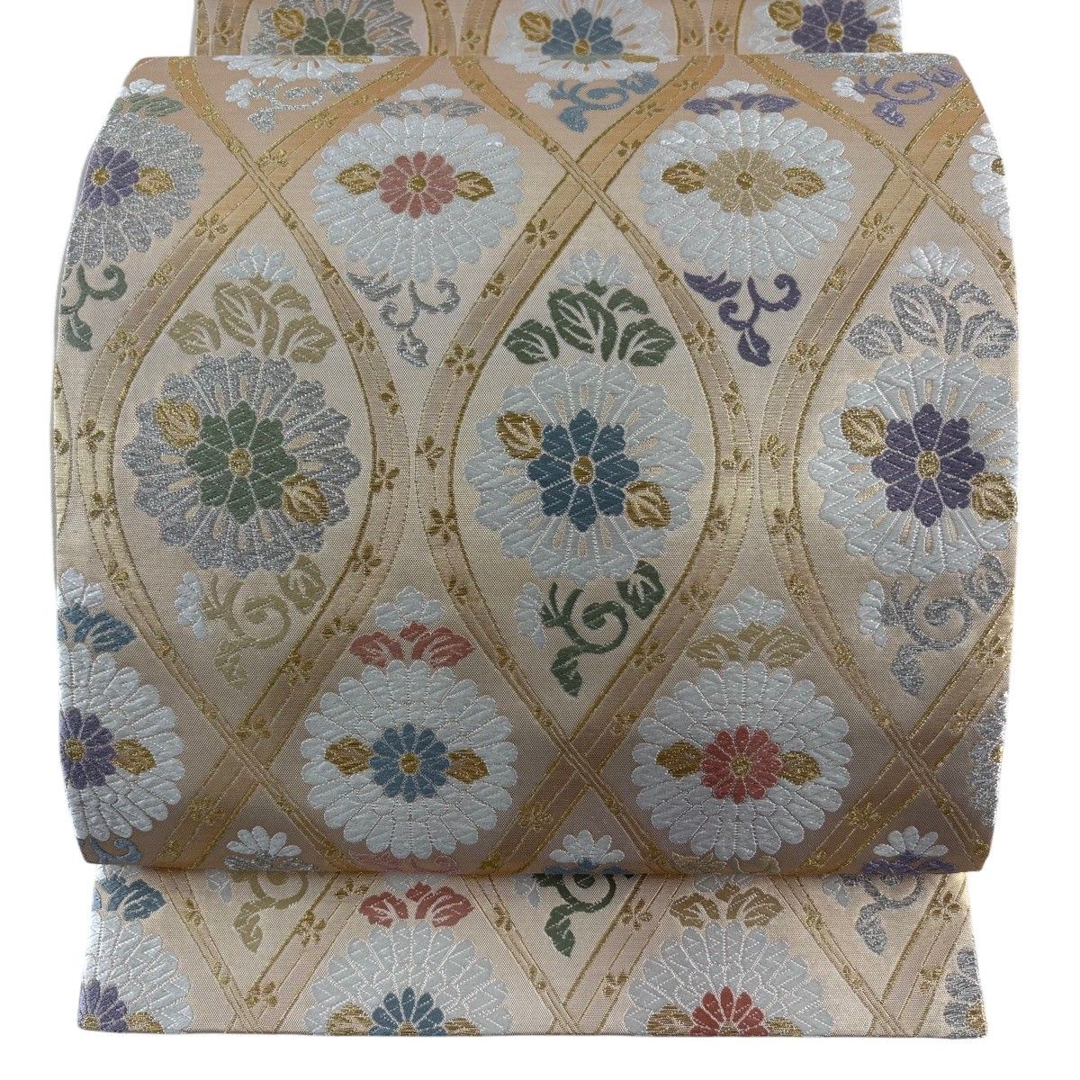 【美品】 袋帯 秀品 立涌宝物文 草花 金銀糸 箔 金色 六通 正絹 【中古】