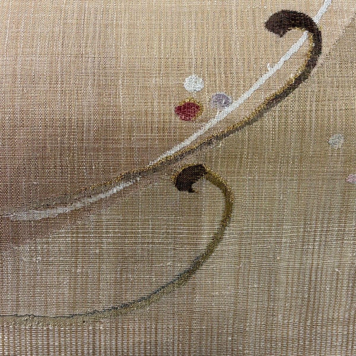 【美品】 袋帯 秀品 波頭 金糸 ベージュ お太鼓柄 正絹 【中古】