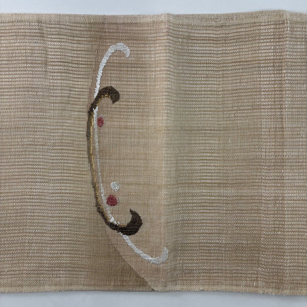 【美品】 袋帯 秀品 波頭 金糸 ベージュ お太鼓柄 正絹 【中古】