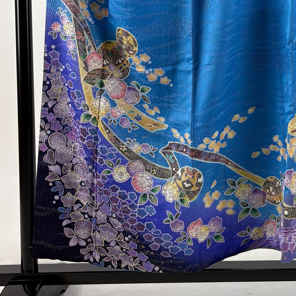 訪問着 身丈155cm 裄丈63cm S 袷 鈴乃屋 辻が花柄 手鞠 銀通し 金彩 青 正絹 名品 【中古】
