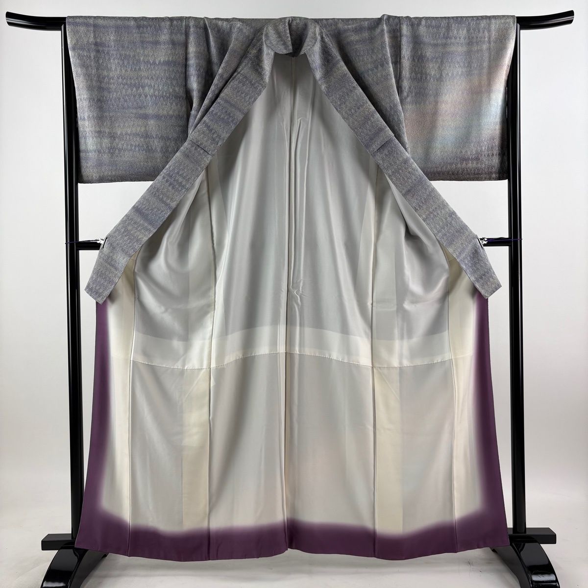 【美品】 付下げ 身丈163.5cm 裄丈66.5cm M 袷 樹木 霞 金通し ぼかし 灰紫 正絹 名品 【中古】