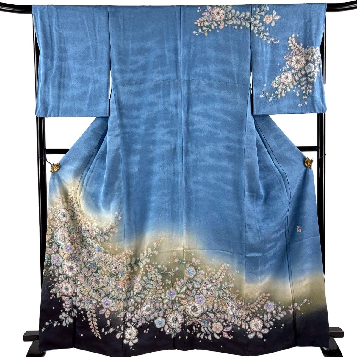 【美品】 訪問着 身丈165cm 裄丈67cm M 袷 翠山工房 やまと 落款 辻が花 ぼかし 水色 正絹 名品 【中古】