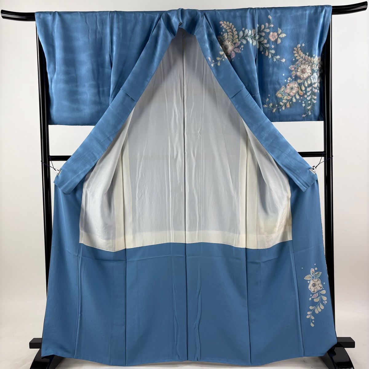 【美品】 訪問着 身丈165cm 裄丈67cm M 袷 翠山工房 やまと 落款 辻が花 ぼかし 水色 正絹 名品 【中古】