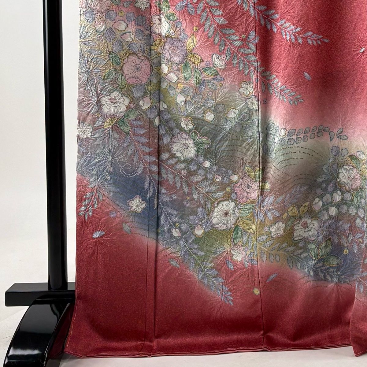 訪問着 身丈171.5cm 裄丈67.5cm L 袷 辻が花柄 金彩 ぼかし 濃ピンク 正絹 名品 【中古】