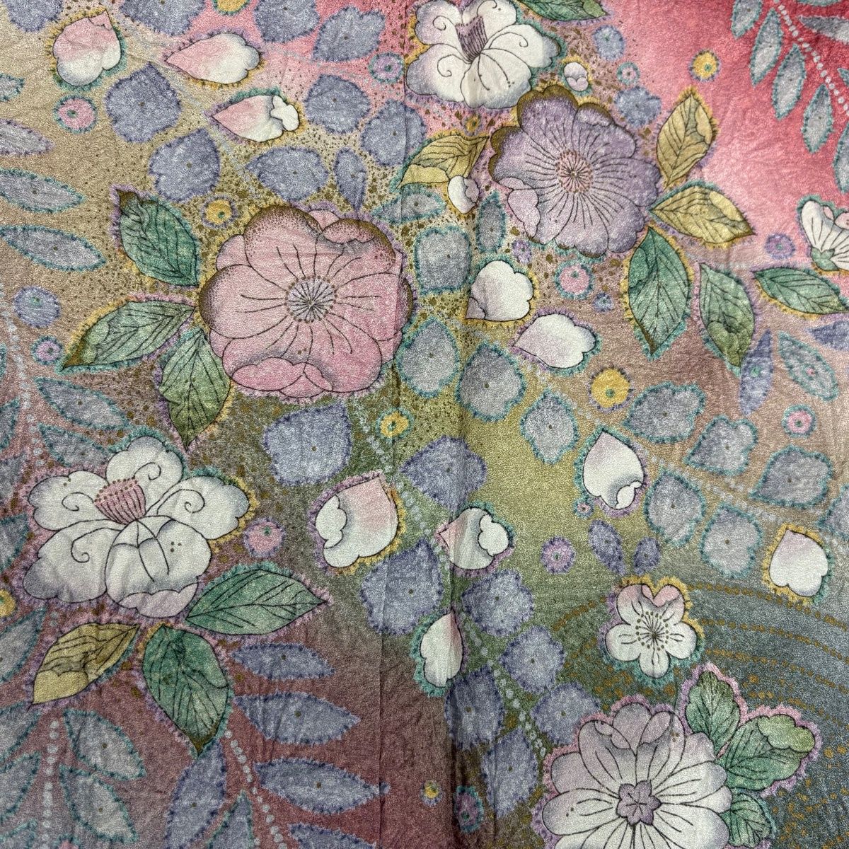 訪問着 身丈171.5cm 裄丈67.5cm L 袷 辻が花柄 金彩 ぼかし 濃ピンク 正絹 名品 【中古】