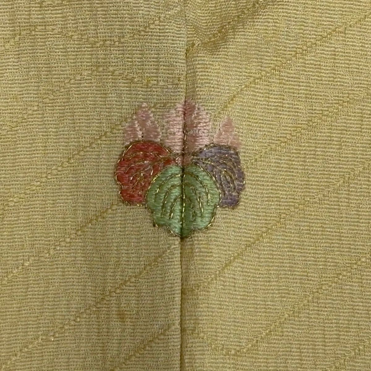 【美品】 訪問着 身丈158cm 裄丈66cm M 袷 霞 草花 金糸 金彩 薄黄土色 正絹 名品 一つ紋 【中古】