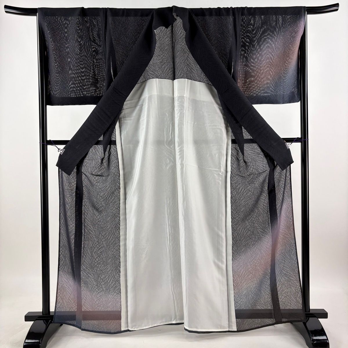 【美品】 付下げ 身丈162.5cm 裄丈68cm L 薄物 紗 地紋 ぼかし 墨色 正絹 名品 【中古】 【美品】 付下げ 身丈162.5cm 裄丈68cm L 薄物 紗 地紋 ぼかし 墨色 正絹 名品 【中古】